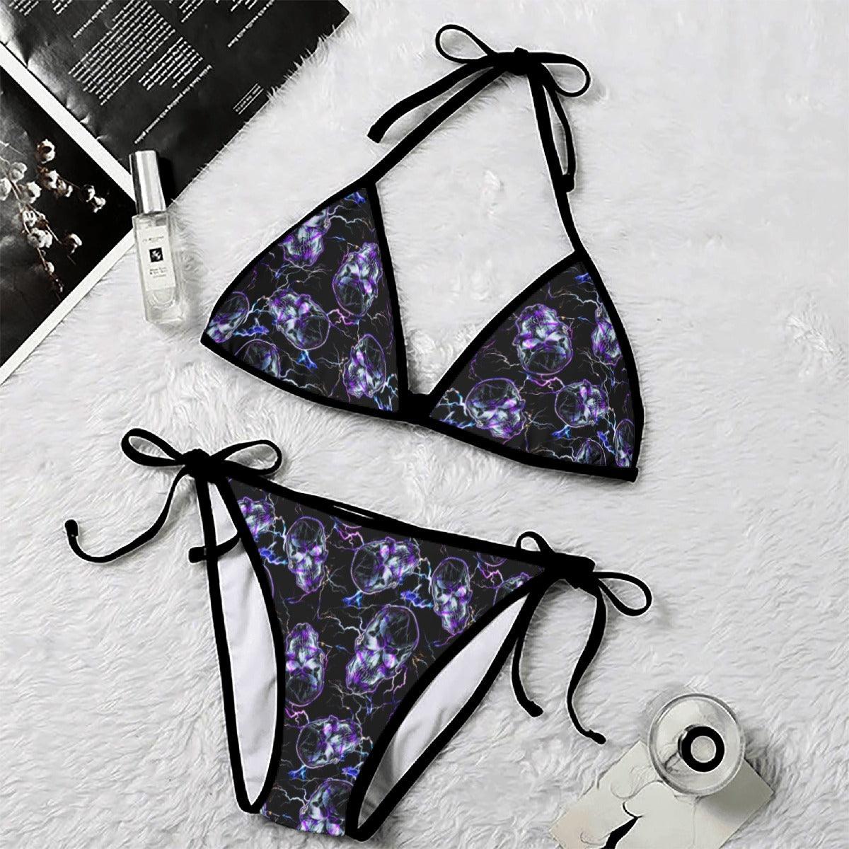 Dark Thunder Skul Pattern Micro Triangle Bikini Swimsuit - Wonder Skull