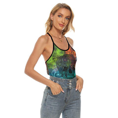 TieDye Mandala Skull Criss-Cross Open Back Tank Top, Coolest T-Shirt For Women - Wonder Skull