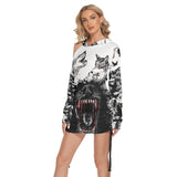 Wolves Howling All Over Print Women One Shoulder Dress With Waist Shirring, Hot Long Hoodie For Women - Wonder Skull
