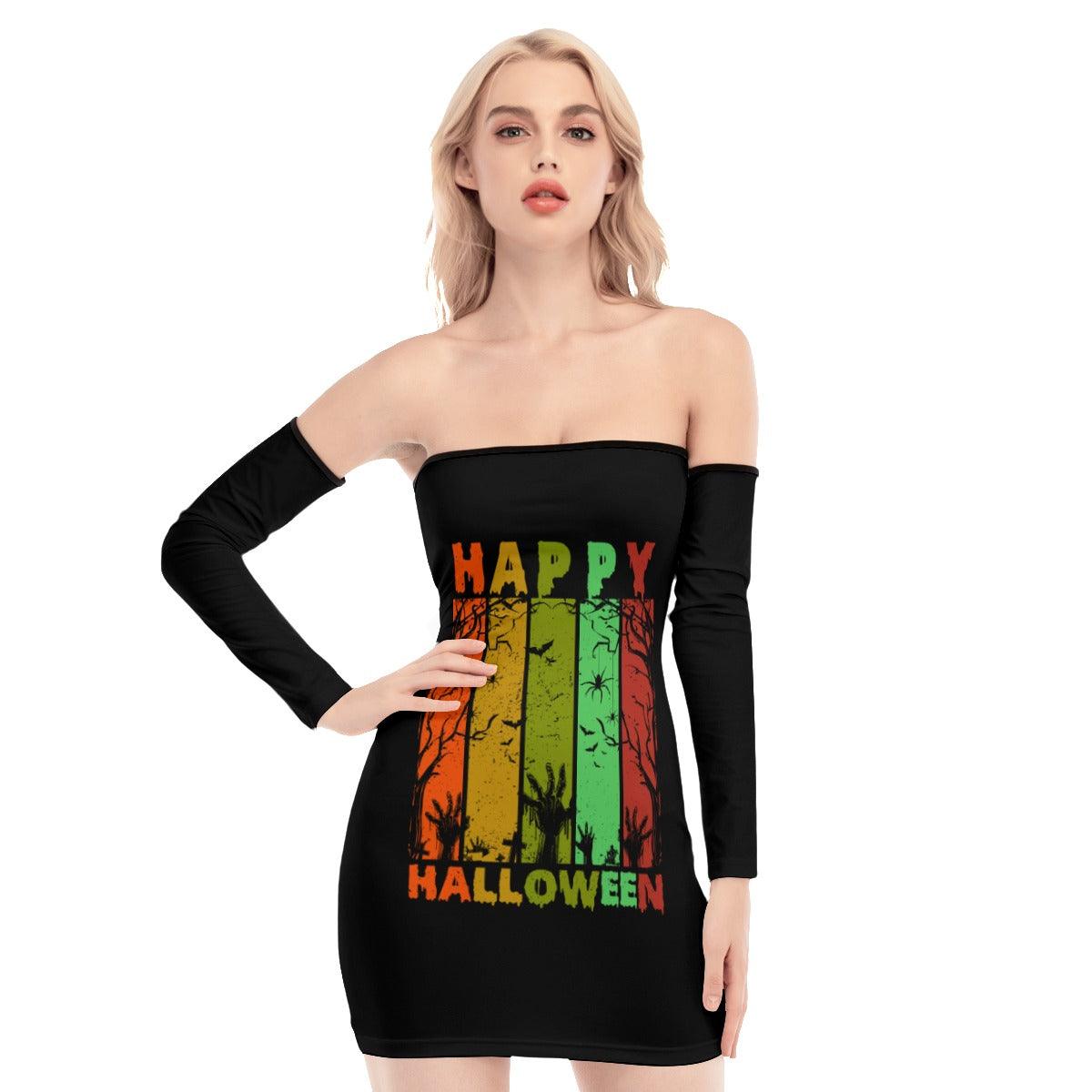 Happy Halloween Off-shoulder Back Lace-up Dress - Wonder Skull