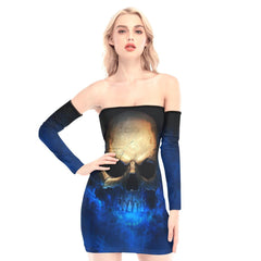 Blue Flame Skull Off-shoulder Back Lace-up Dress - Wonder Skull