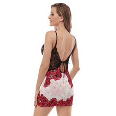 White Skull Red Flower Back Straps Cami Dress With Lace - Wonder Skull