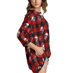 Skull Buffalo Plaid Sweatshirt With Irregular Pleated Hem - Wonder Skull