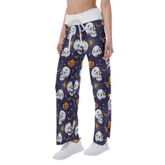 Skull Halloween Pumpkin Bat Women's High-waisted Wide Leg Pants | Wonder Skull