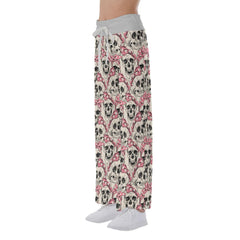 Skull Pink Bow tie High-waisted Straight-leg Trousers - Wonder Skull