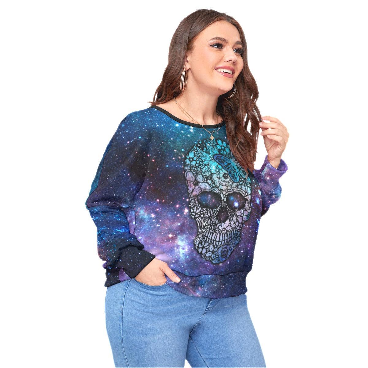 Galaxy Butterfly Skull Backless Sweatshirt With Bat Sleeve - Wonder Skull