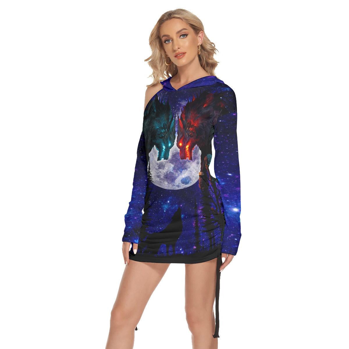 Wolf Warriors One Shoulder Dress For Women - Wonder Skull