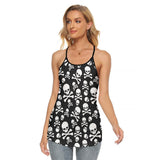Skull Bone Criss-Cross Open Back Tank Top, Hot T-Shirt For Women - Wonder Skull