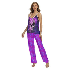 Violet Abstract Skull Gothic Cami Pajamas Sets For Women Sleepwears Combo - Wonder Skull