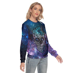 Galaxy Butterfly Skull Slim Round Neck Sweatshirt - Wonder Skull