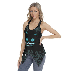 Horror Cat Racing Tank Top With Irregular Hem - Wonder Skull