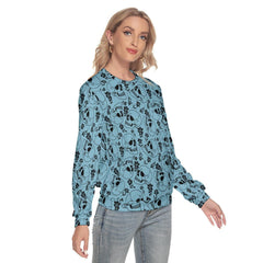 Pastel Blue Skull Pattern Slim Round Neck Sweatshirt - Wonder Skull