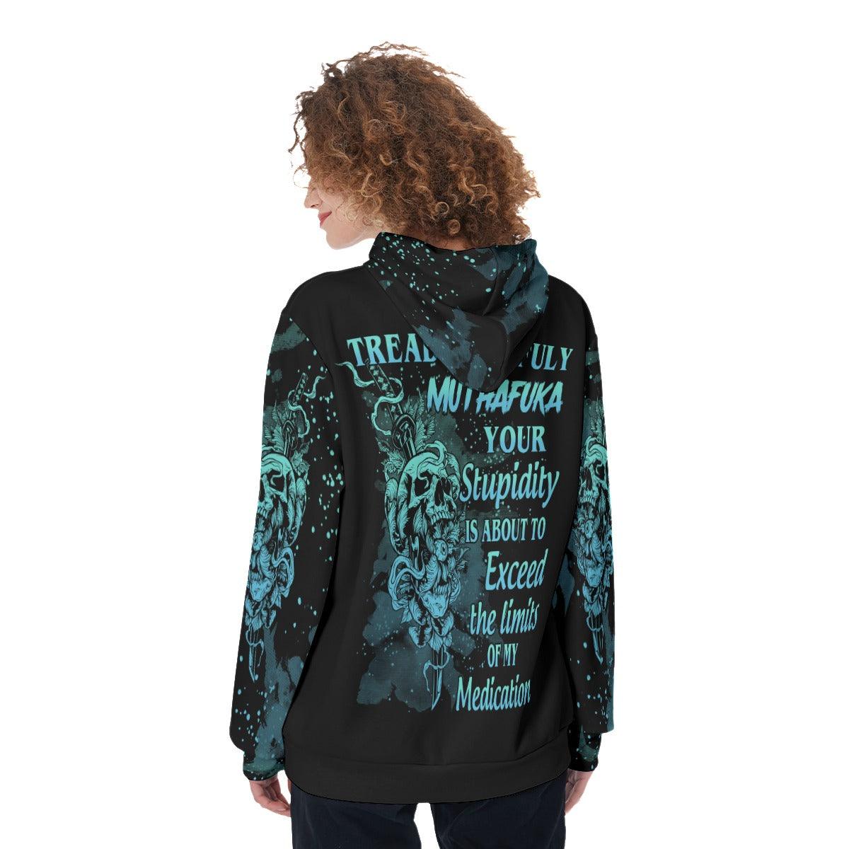 Green Skull Tread Carefully Muthafuka Funny Hoodie For Women - Wonder Skull