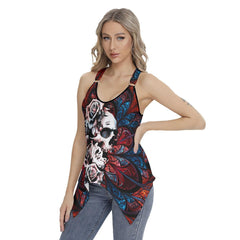 Rose Skull Gothic Women's Racing Tank Top With Irregular - Wonder Skull