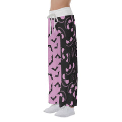 Black Pink Halloween Skull Nightmare Women's High-waisted Wide Leg Pants | Wonder Skull