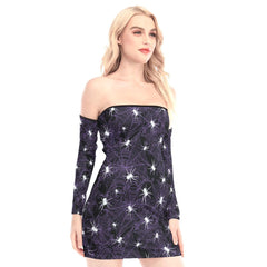 Purple Web Spider Off-shoulder Back Lace-up Dress - Wonder Skull