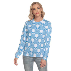 Blue Skull Pattern Slim Round Neck Sweatshirt - Wonder Skull