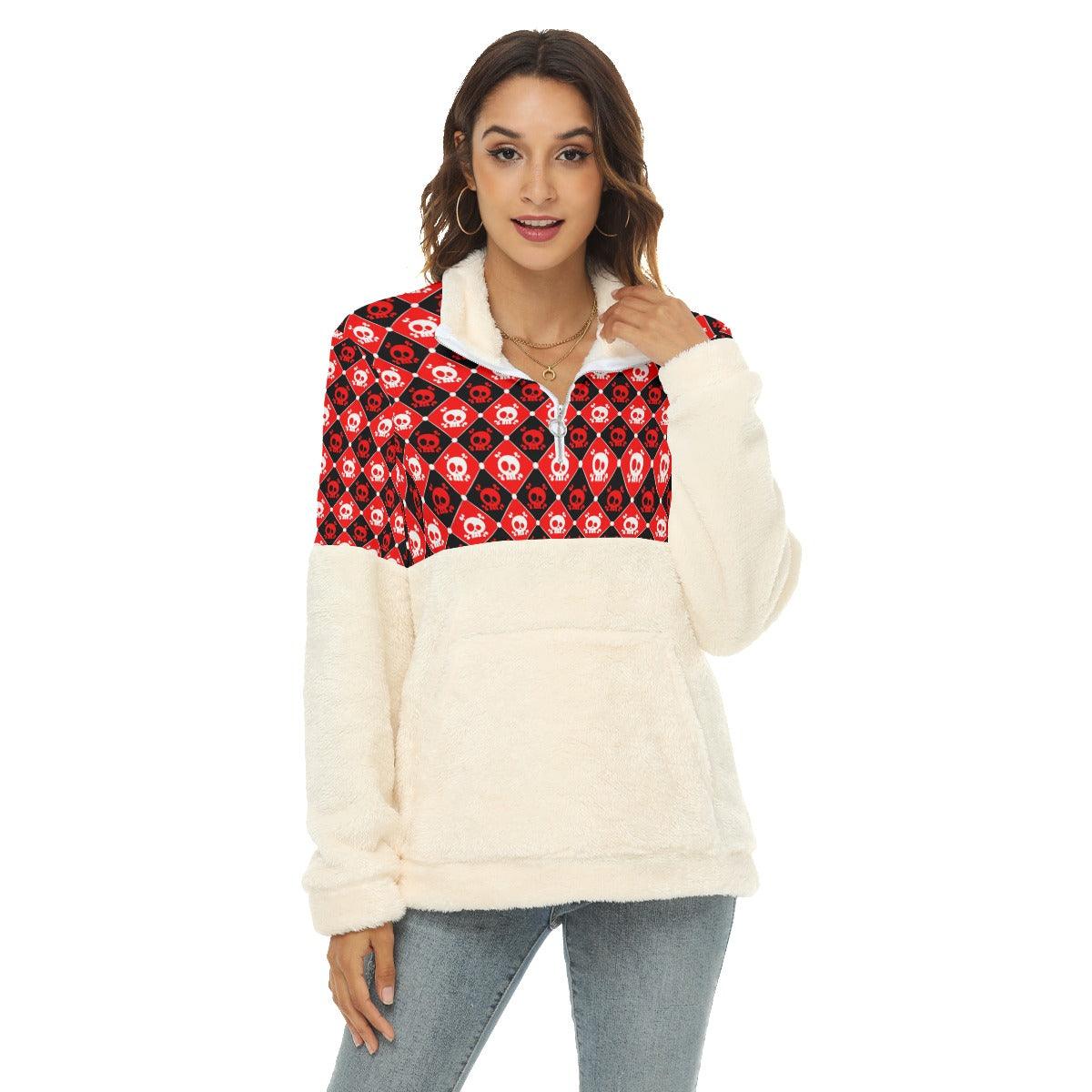Pattern Skull Borg Fleece Sweatshirt With Half Zip - Wonder Skull