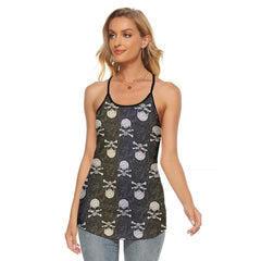 Gothic Skull Gradient Pattern Criss-Cross Open Back Tank Top, Trending T-Shirt For Women - Wonder Skull