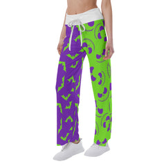 Purple Green Halloween Skull Nightmare Women's High-waisted Wide Leg Pants | Wonder Skull