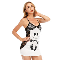 Unique Nightmare Footprints White Lace Cami Babydoll - Wonder Skull