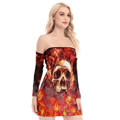 Skull Sugar Fire Off-shoulder Back Lace-up Dress - Wonder Skull