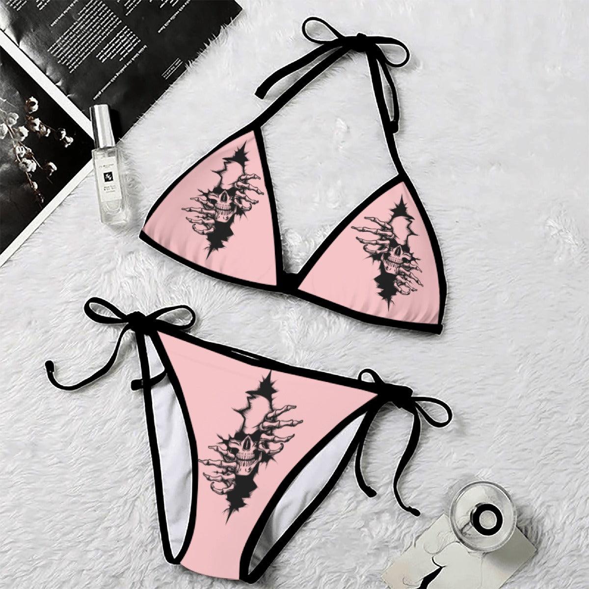 Skull Crack Art String Triangle Bikini - Wonder Skull