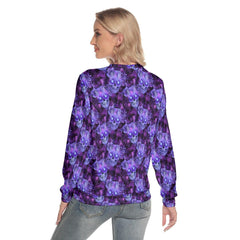 Purple Skull Flower Slim Round Neck Sweatshirt - Wonder Skull
