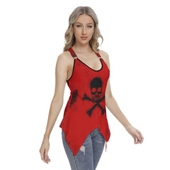 Black Skull Racing Tank Top With Irregular Hem - Wonder Skull