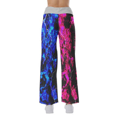 Baby Girl Face Smile Half Blue Pink High-waisted Wide Leg Pants - Wonder Skull