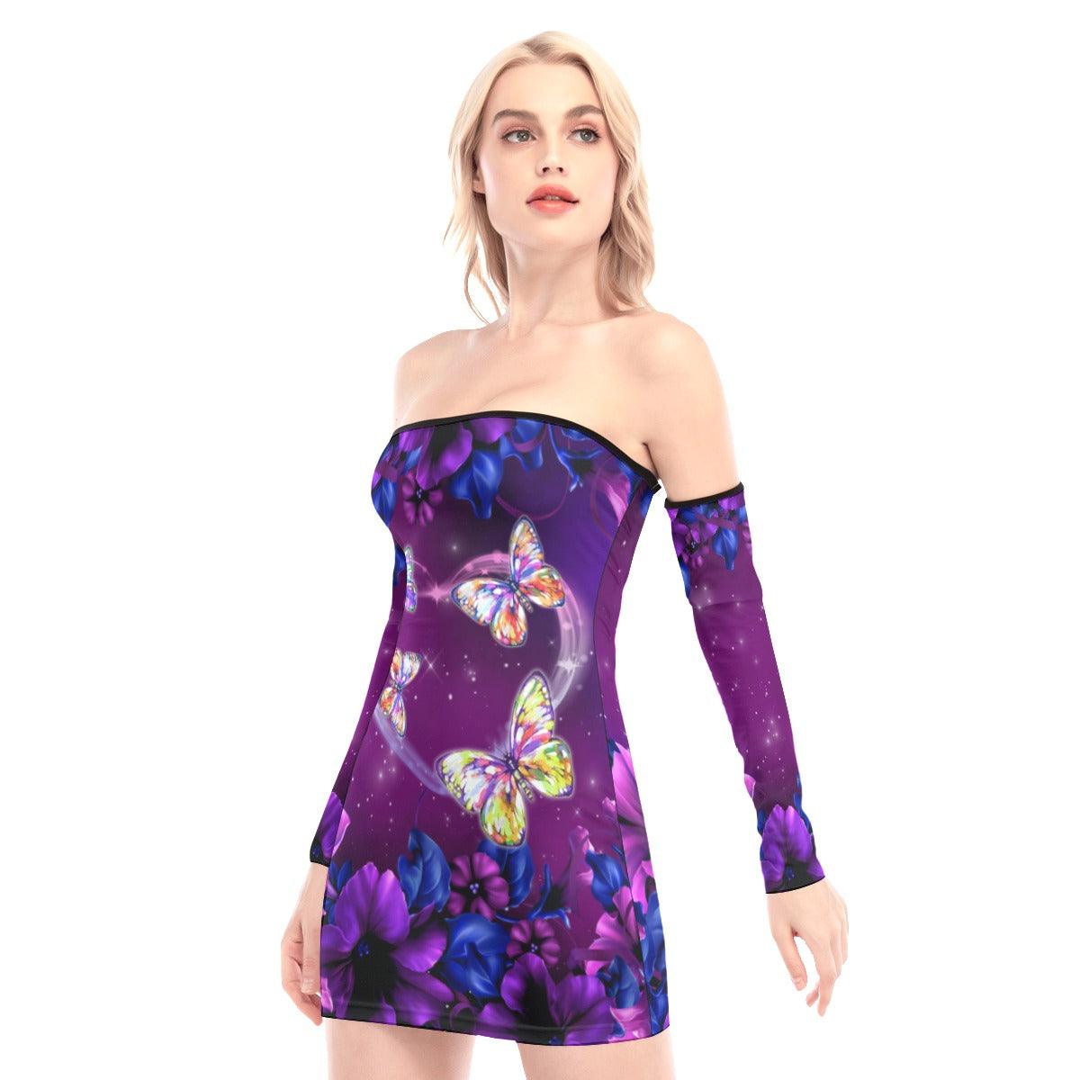 Purple Heart Butterfly Off-shoulder Back Lace-up Dress - Wonder Skull