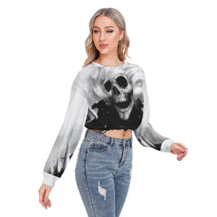 Skull Ghost Long Sleeve Sweatshirt With Hem Drawstring - Wonder Skull