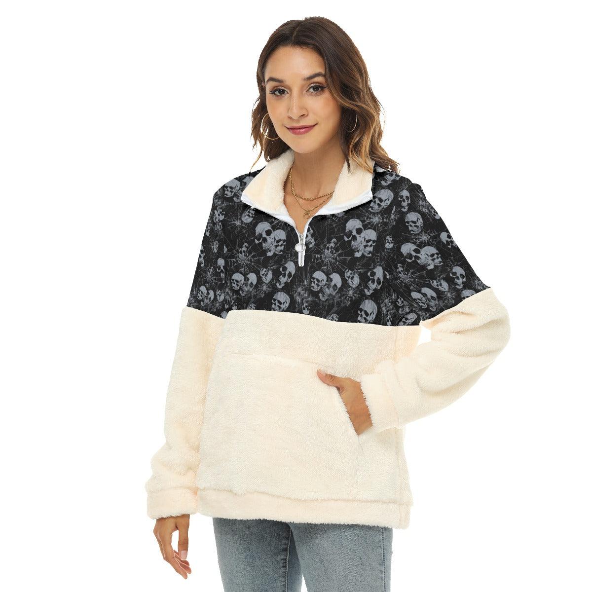 Cracked Skull Borg Fleece Sweatshirt With Half Zip - Wonder Skull