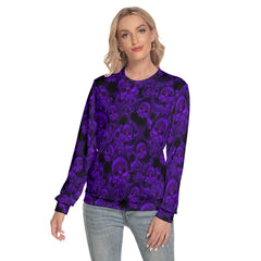 Purple Heart Skull Pattern Slim Round Neck Sweatshirt - Wonder Skull