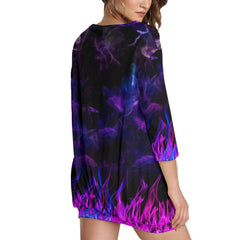 Purple Skull Fire Sweatshirt With Irregular Pleated Hem - Wonder Skull