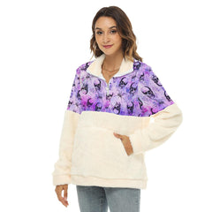 Purple Gothic Skull Spider Fleece Sweatshirt With Half Zip - Wonder Skull