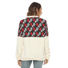 Argyle Skull Borg Fleece Sweatshirt With Half Zip - Wonder Skull