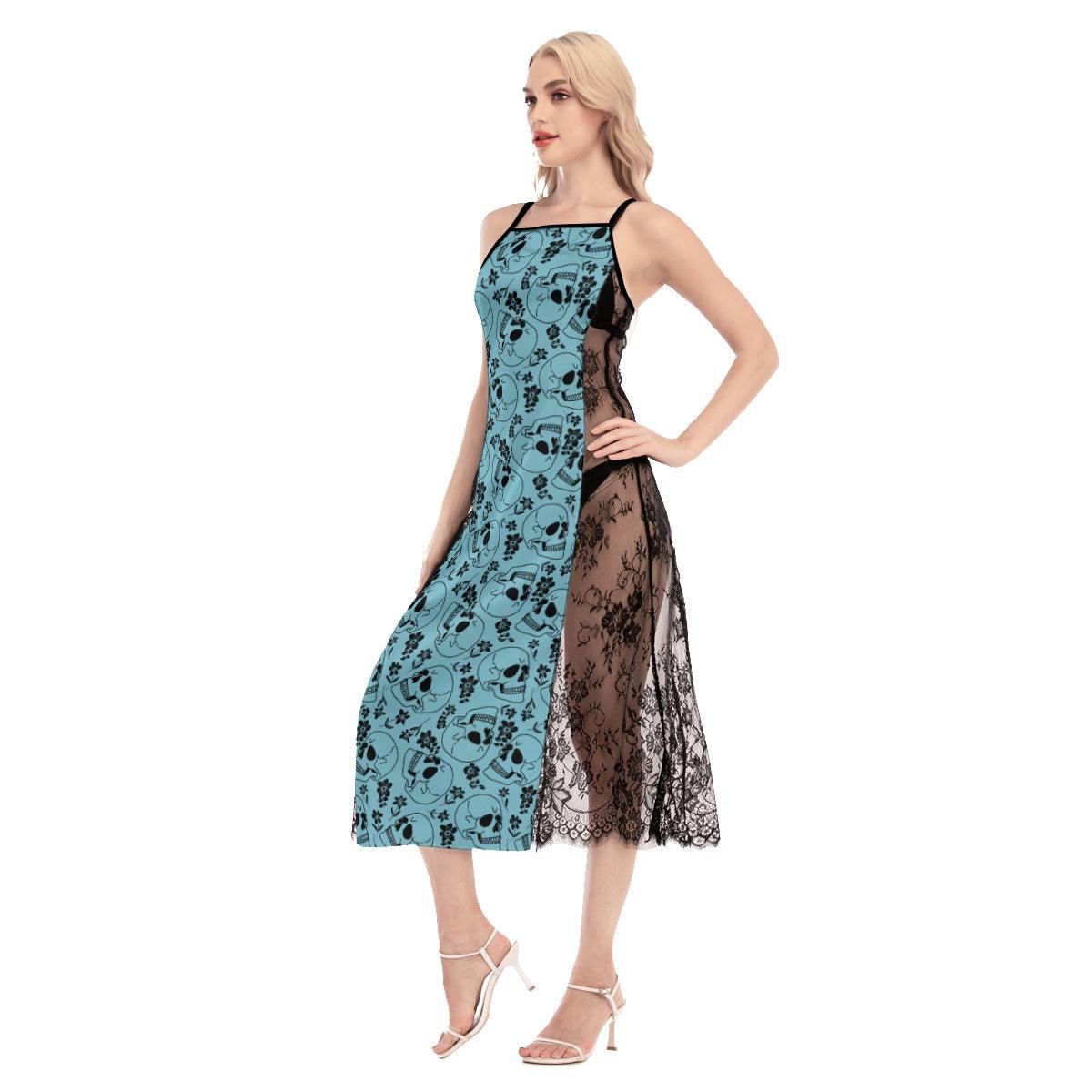 Blue Saphire Skull Rose Pattern Women's Lace Cami Sleepwear | Gothic, Punkrock, Lingerie for Women