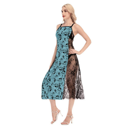 Blue Saphire Skull Rose Pattern Women's Lace Cami Sleepwear | Gothic, Punkrock, Lingerie for Women