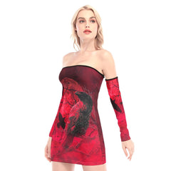 Red Scary Forest Raven Off-shoulder Back Lace-up Dress - Wonder Skull