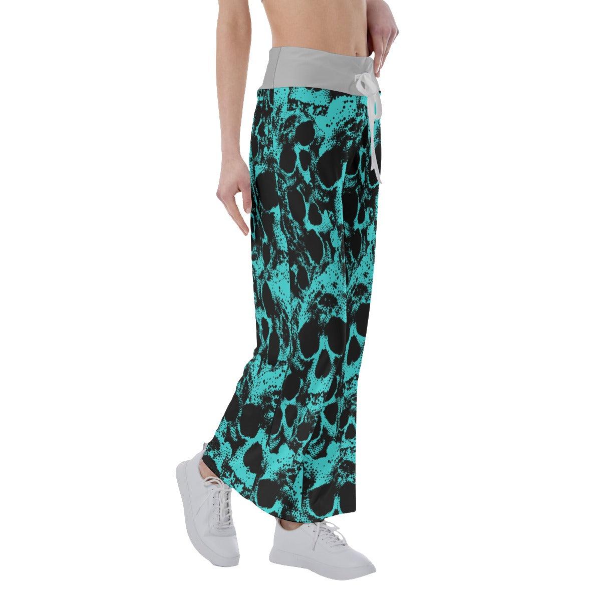 Skull Cyan Pattern Pajama Pants Print Palazzo Lounge – Wonder Skull