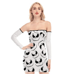 Nightmare J Pattern Off-shoulder Back Lace-up Dress - Wonder Skull