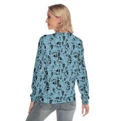 Pastel Blue Skull Pattern Slim Round Neck Sweatshirt - Wonder Skull