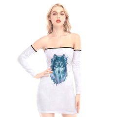 Gem Wolf Off-shoulder Back Lace-up Dress - Wonder Skull