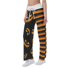 Halloween Pumpkin Women's High-waisted Wide Leg Pants | Wonder Skull