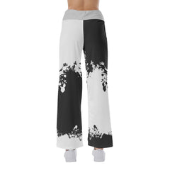 Face Smile Half White Black High-waisted Wide Leg Pants - Wonder Skull