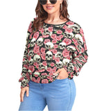 Pink Skull Rose Backless Sweatshirt With Bat Sleeve - Wonder Skull