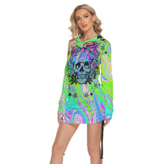 Rainbow Gothic Skull Open Shoulder Dress Hoodie - Wonder Skull