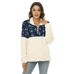 Blue Neon Skull Borg Fleece Sweatshirt With Half Zip - Wonder Skull