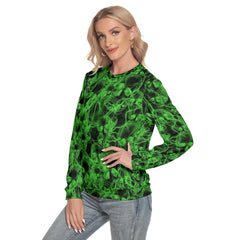 Illusion Green Skulls Slim Round Neck Sweatshirt - Wonder Skull